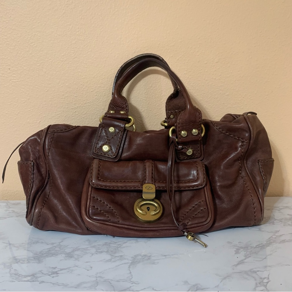 Francesco Biasia top handle purse/bag with lock & key Designer Leather - Picture 4 of 5